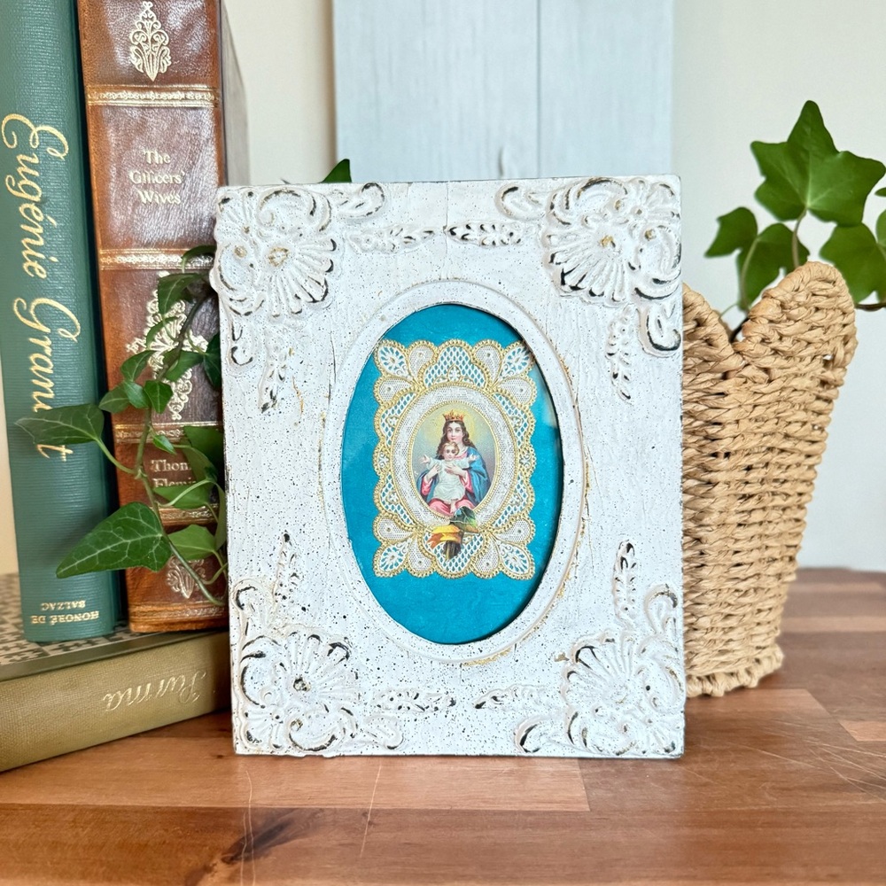 Antique 19th Century French Paper/Lace Pop Out Card, Framed 7.5”x6”